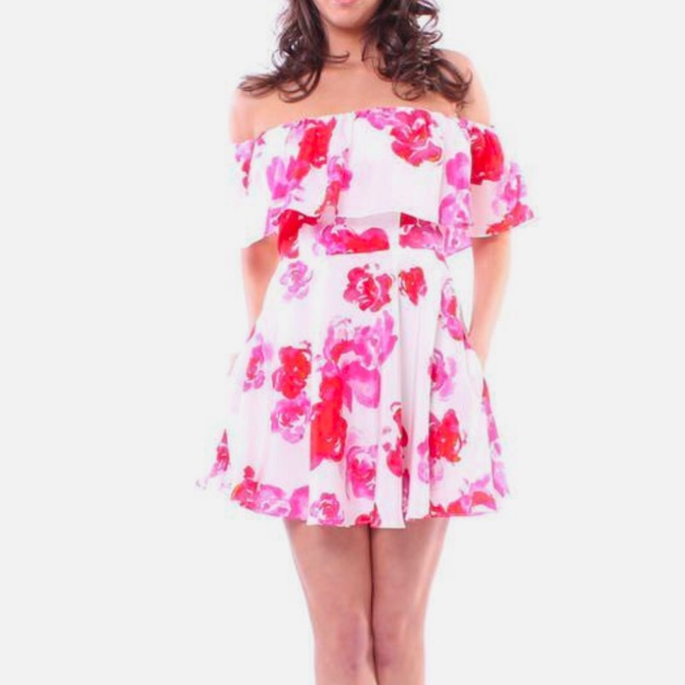 Amanda Uprichard Floral Silk Ruffle Off the Shoulder Dress M